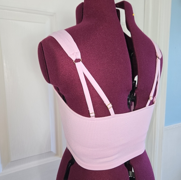 Aerie Small Light Pink Long Line Sports Bralette with Gold Detail - Picture 6 of 11